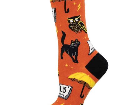 Feeling Superstitious Women s Crew Socks Orange Discount