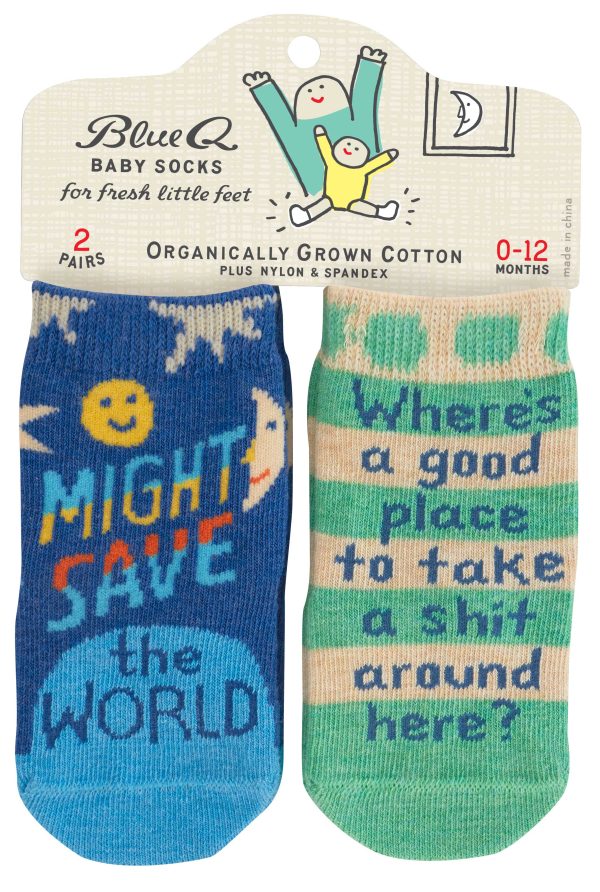 Might Save The World & Take A Shit Baby Socks Pack Of 2 Fashion