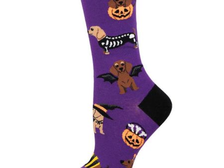 Halloweiner Dogs Women s Crew Socks Purple For Cheap