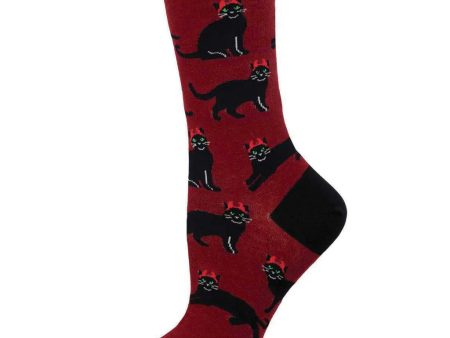 Devilish Cats Women s Crew Socks Red Cheap