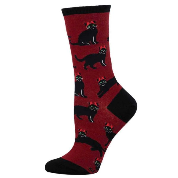 Devilish Cats Women s Crew Socks Red Cheap