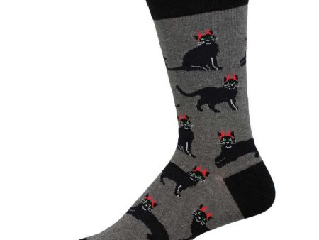 Devilish Cats Men s Crew Socks Gray Heather For Discount