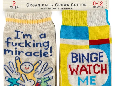 I m A Fucking Miracle & Binge Watch Me Baby Socks Pack Of 2 Fashion