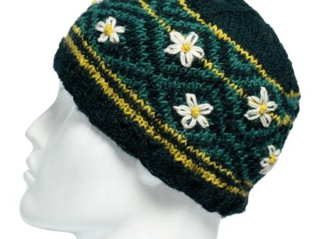 Wool Hat Daisy Flower 18.99 Green For Discount