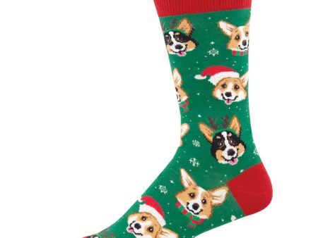 Happy Pawlidays Men s Crew Socks Green on Sale