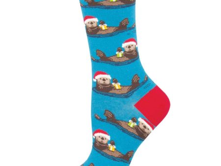 Otterly Merry Women s Crew Socks Blue Online Hot Sale