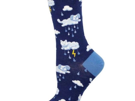 Raining Cats And Dogs Women s Crew Socks Navy on Sale