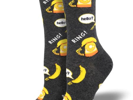 Banana Phone Women s Crew Socks Charcoal Heather Hot on Sale