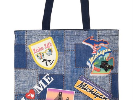 Michigan Patches Denim Tote Bag Online Hot Sale