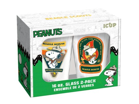 Peanuts Beagle Scouts 16 oz Drinking Glass 2-Pack Online Sale