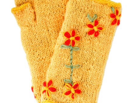 Wool Arm Warmers Yellow Flower 21.99 For Discount