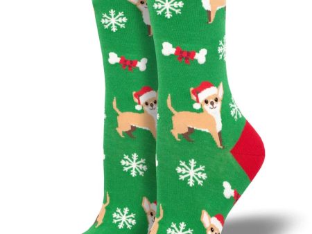 Festive Chihuahua Women s Crew Socks Green on Sale