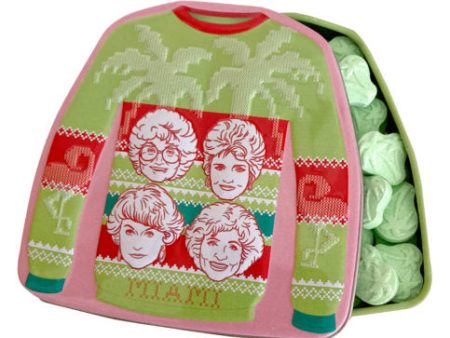 Golden Girls Holiday Sweater Green Apple Sours Palm Tree Candy Tin Christmas on Sale