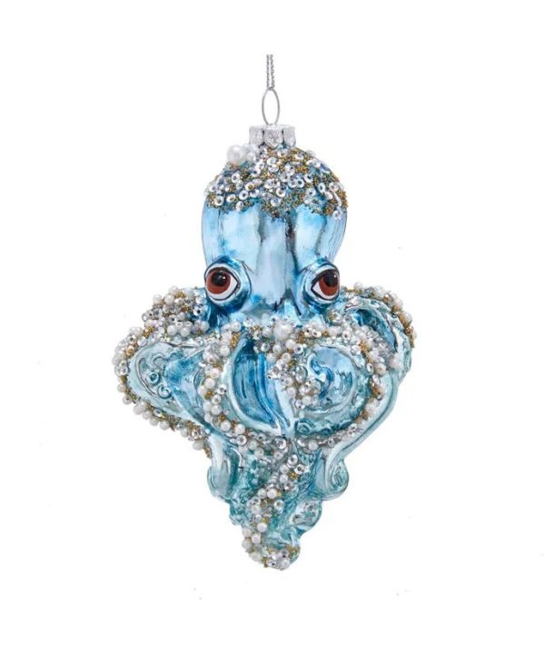 Glass Blue Octopus With Beads Ornament Online now