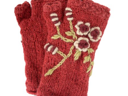 Wool Arm Warmers Red Flower 21.99 Discount