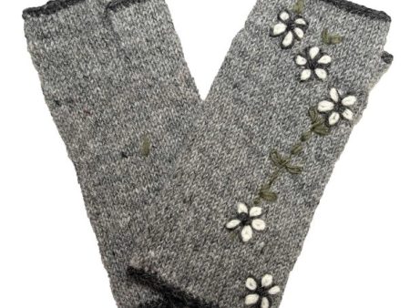 Wool Arm Warmers Gray Flower 21.99 Discount